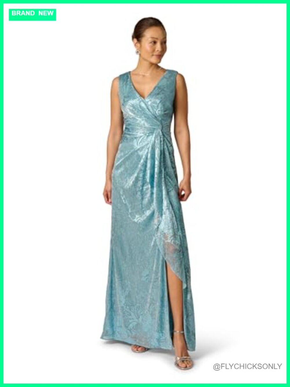 Sleeveless Metallic Crinkle Mesh Mermaid Gown Formal Evening Dress